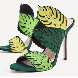 Zara Green Leaf Leather Heels